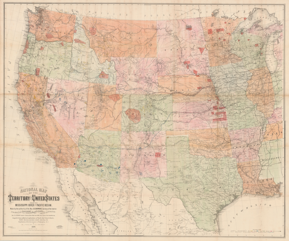 1867 Keeler Map of the Western United States (Minerals and Reservations)