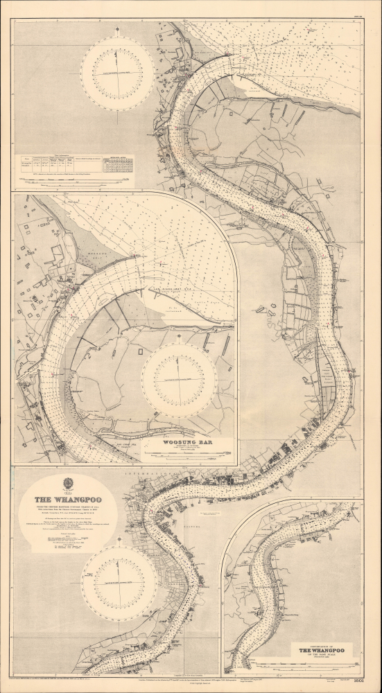 1948 Admiralty Nautical Map or Chart of the Huangpu River, Shanghai