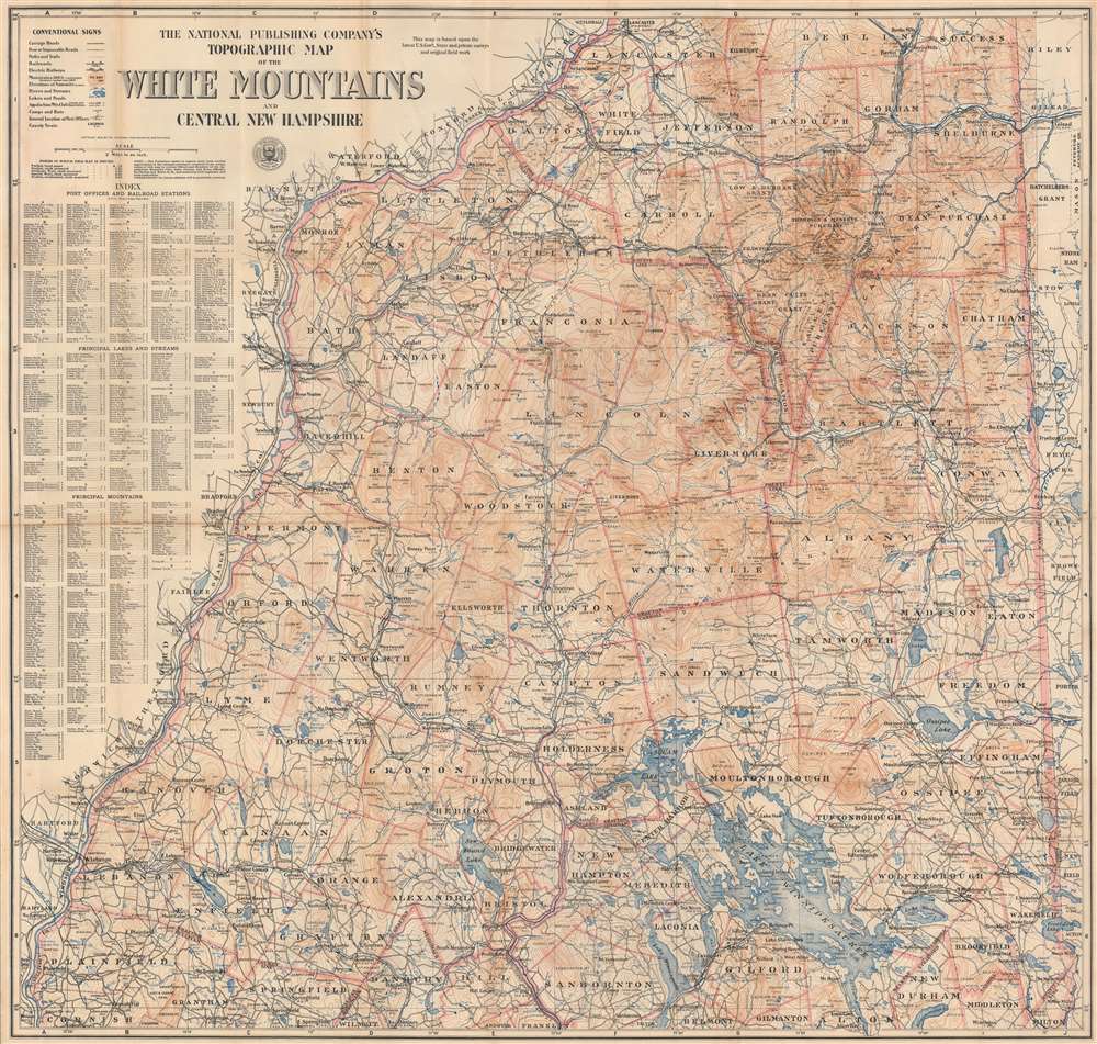 The National Publishing Company's Topographic Map of the White Mountains and Central New Hampshire. - Main View