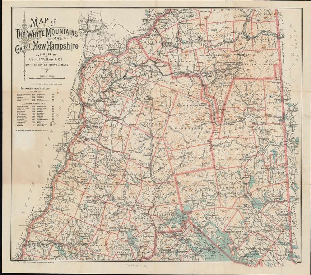 Map of the White Mountains and Central New Hampshire. - Main View