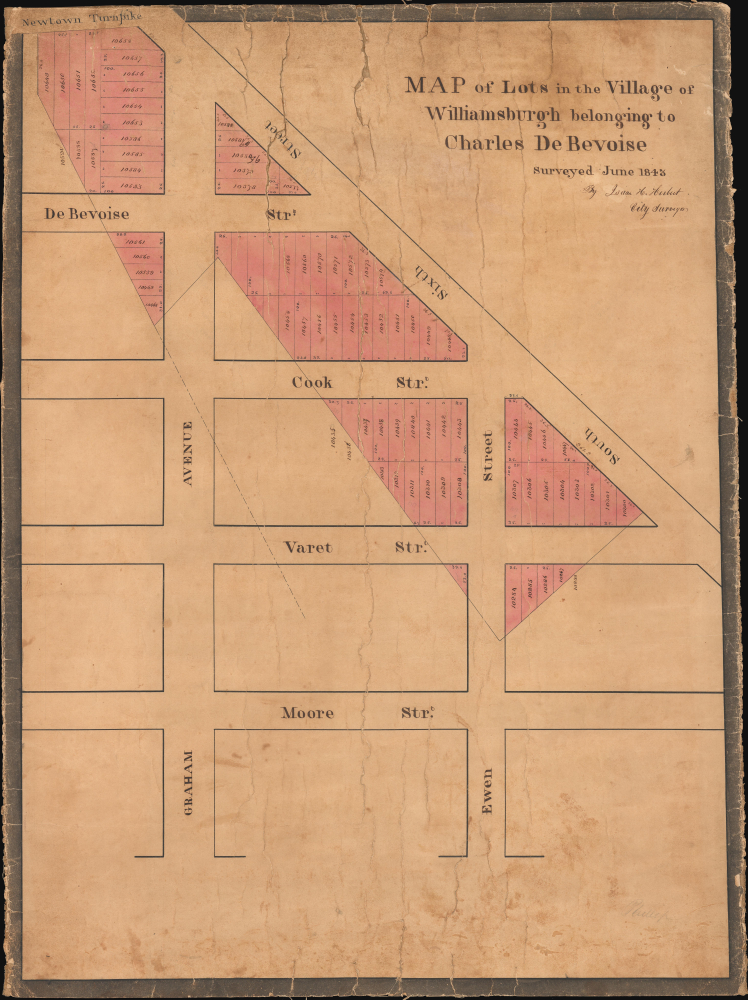 1843 Herbert Manuscript Plat Map of Williamsburg / Bushwick, Brooklyn