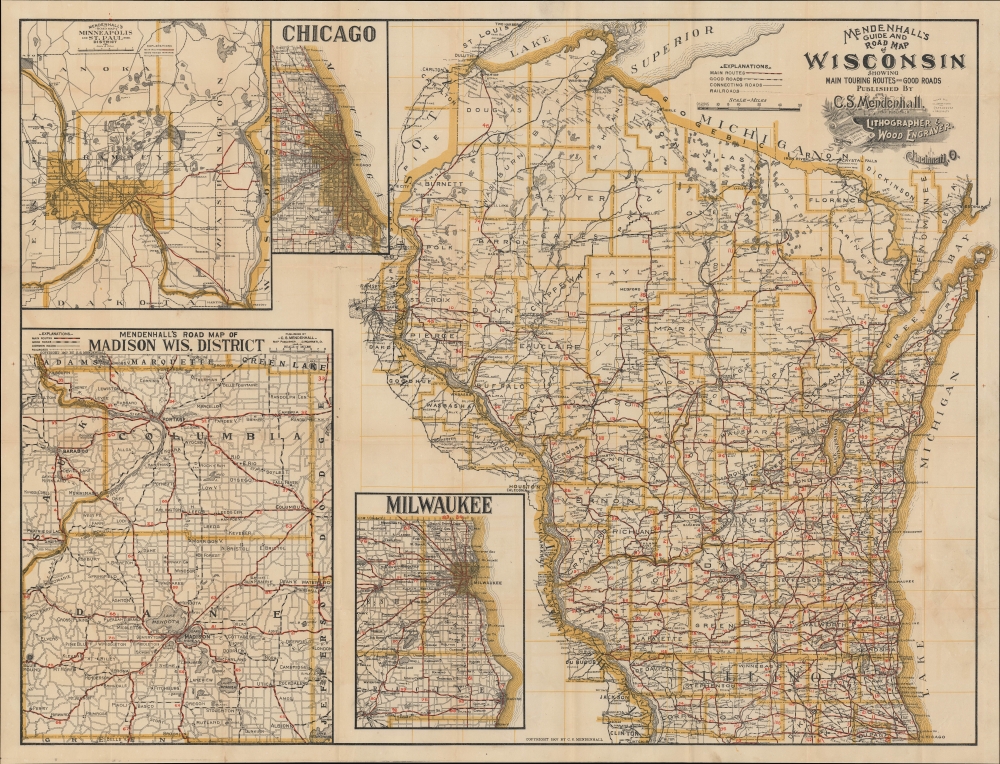 Mendenhall's Guide and Road Map of Wisconsin. - Main View