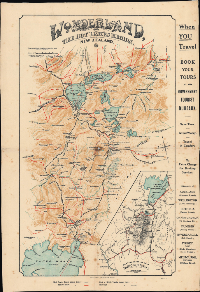 1909 Deverell Map of Rotorua, New Zealand and Environs, Hot Springs