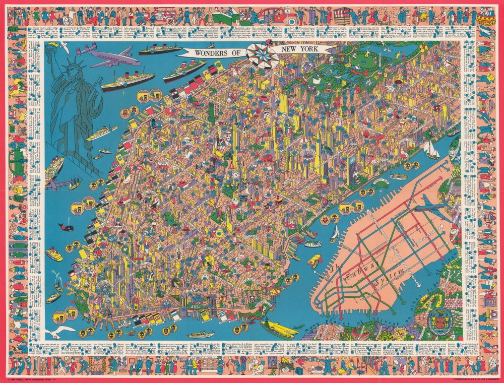 1953 Nils Hansell Pictorial Map of New York: The Wonders of New York