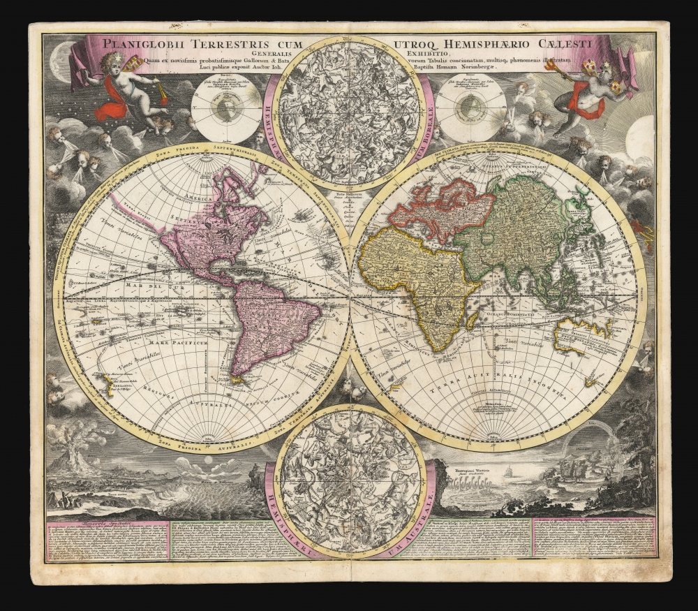 1707 J. B. Homann Double Hemisphere World Map
