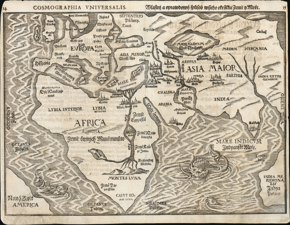 1585 / 1592 Heinrich Bunting Woodcut Map of the World