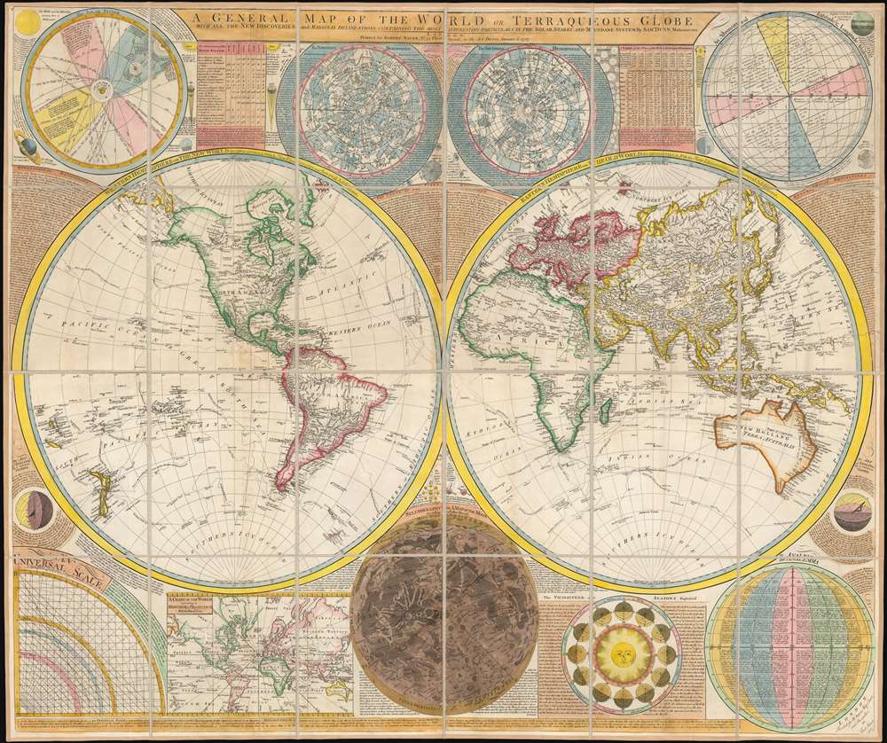 A General Map of the World, or Terraqueous Globe with all the New Discoveries and Marginal Delineations, Containing the Most Interesting Particulars in the Solar, Starry and Mundane System, by Sam. Dunn, Mathematician. - Main View