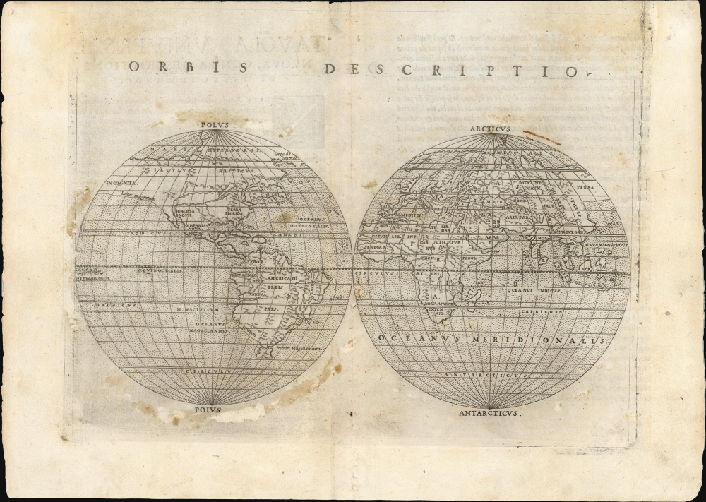 1561 Ruscelli Double-Hemisphere Map of the World
