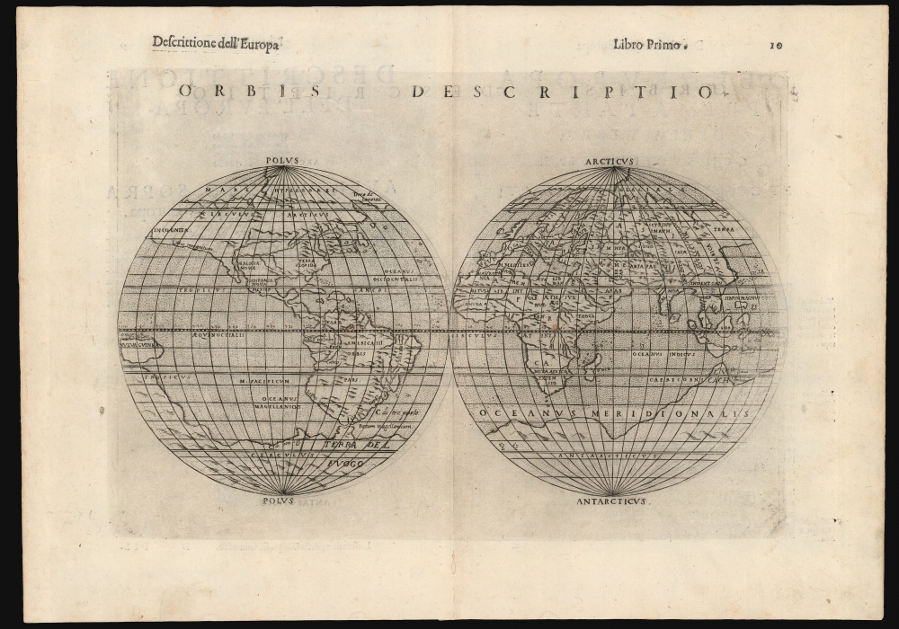 1561 / 1599 Ruscelli / Rosaccio Double-Hemisphere Map of the World