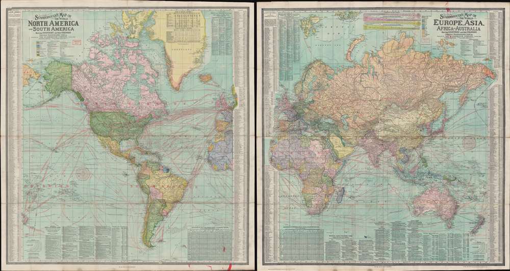 Scarborough's Map of the World North America and South America Shewing Countries and their Colonies Principal Transportation Lines etc. / Scarborough's Map of the World Eruope, Asia, Africa and Australia Shewing Countries and their Colonies Principal Transportation Lines etc. - Main View