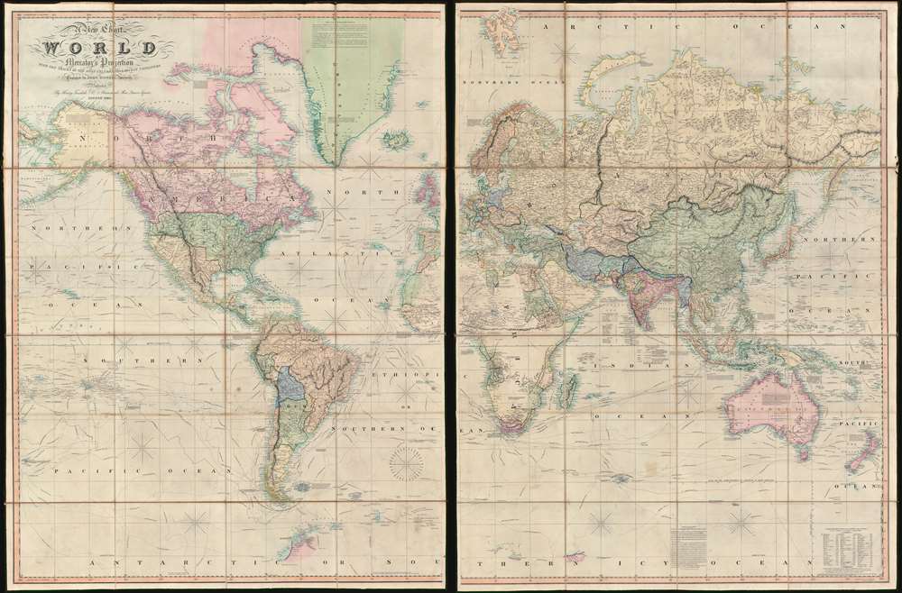 1845 Teesdale Dissected Library Map of the World (w/ Republic of Texas)