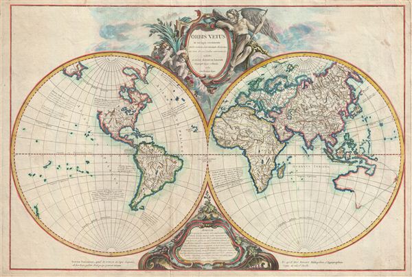 Orbis Vetus in utraque continente juxta mentem Sansonianam distinctus, nec non observationibus astonimicis redactus, accurante Robert de Vaugondy, Geography Regis ordinario, 1752.