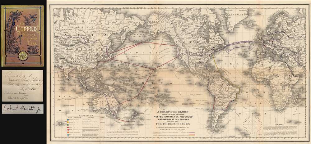 A Chart of the Globe Showing the Several Places Where Coffee is or May be Produced and Where it is also used together with The Telegraph Lines in operation or contemplated for completing the Circuit of the Globe. - Main View