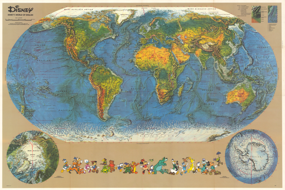 1976 Mondadori Disney Map of the World in Italian