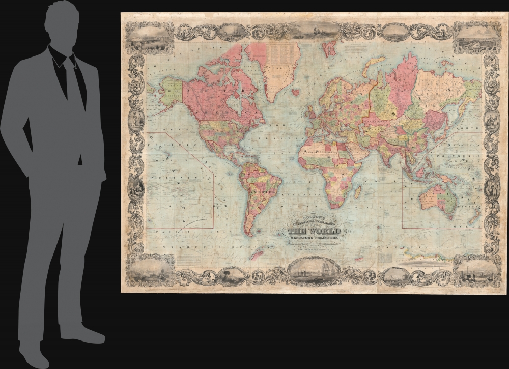 Colton's Illustrated and Embellished Steel Plate Map of The World on Mercator's Projection, Compiled from the latest and most Authentic Sources Exhibiting the recent Arctic and Antarctic Discoveries and Explorations. - Alternate View 1