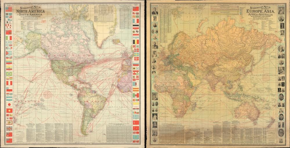 Scarborough's Map of the World North America and South America Shewing Countries and their Colonies Principal Transportation Lines etc. / Scarborough's Map of the World Eruope, Asia, Africa and Australia Shewing Countries and their Colonies Principal Transportation Lines etc. - Main View