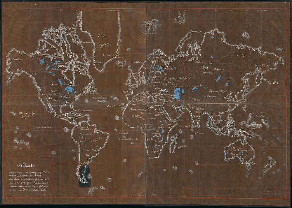 1902 Pötsch Manuscript Zoological Wall Map of the World