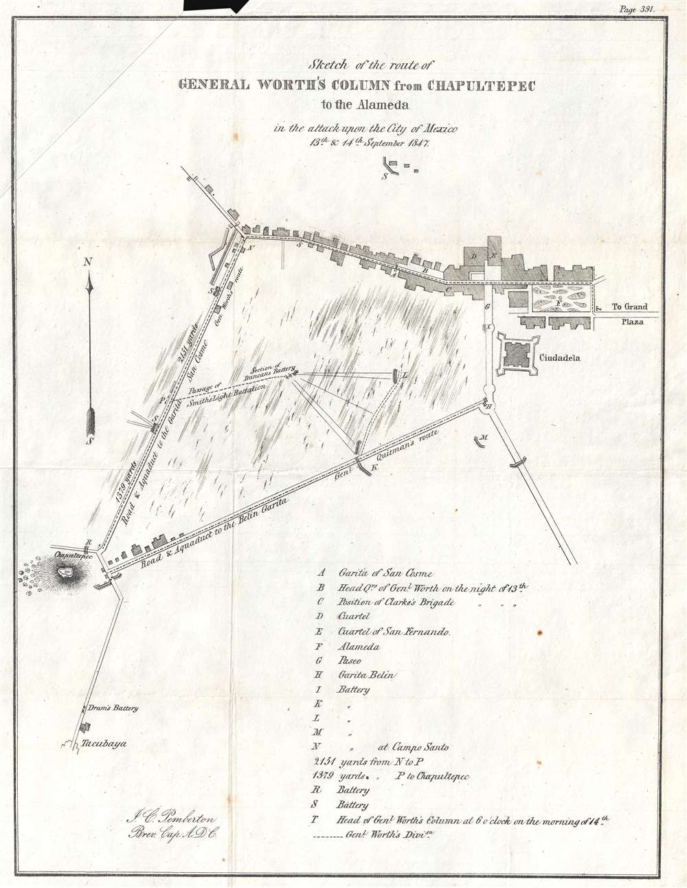 Sketch of the route of General Worth's Column from Chapultepec to the Alameda in the attack upon the City of Mexico 13th and 14th September 1847. - Main View