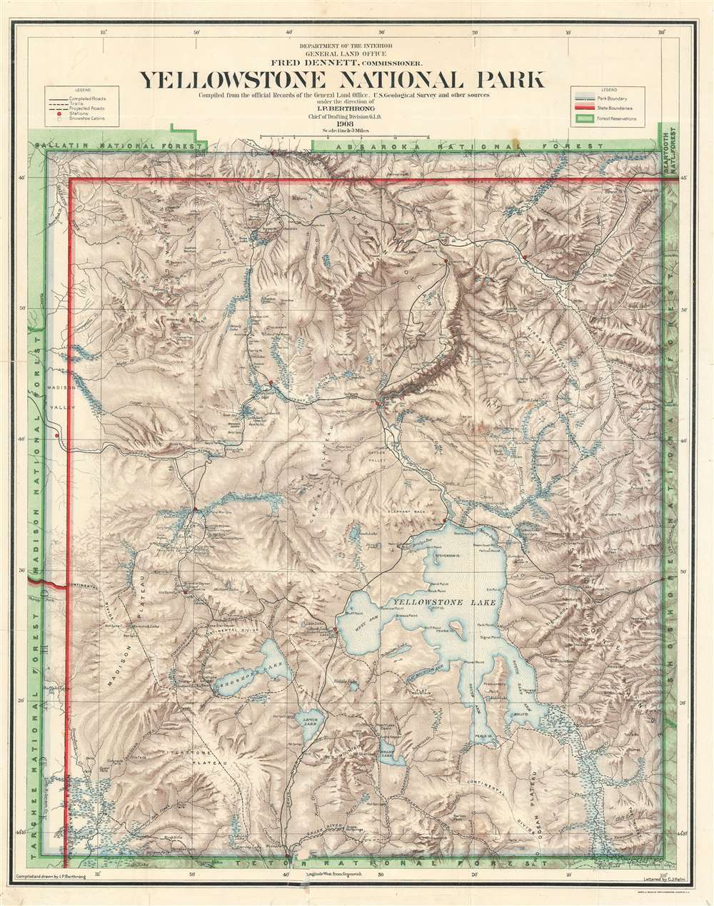 1908 General Land Office Map of Yellowstone National Park