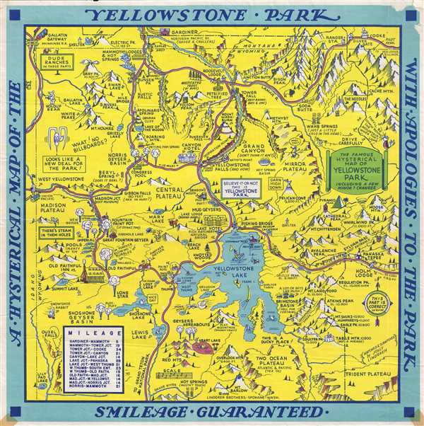 A Hysterical Map of the Yellowstone Park with Apologies to the Park. Smileage Guaranteed. - Main View