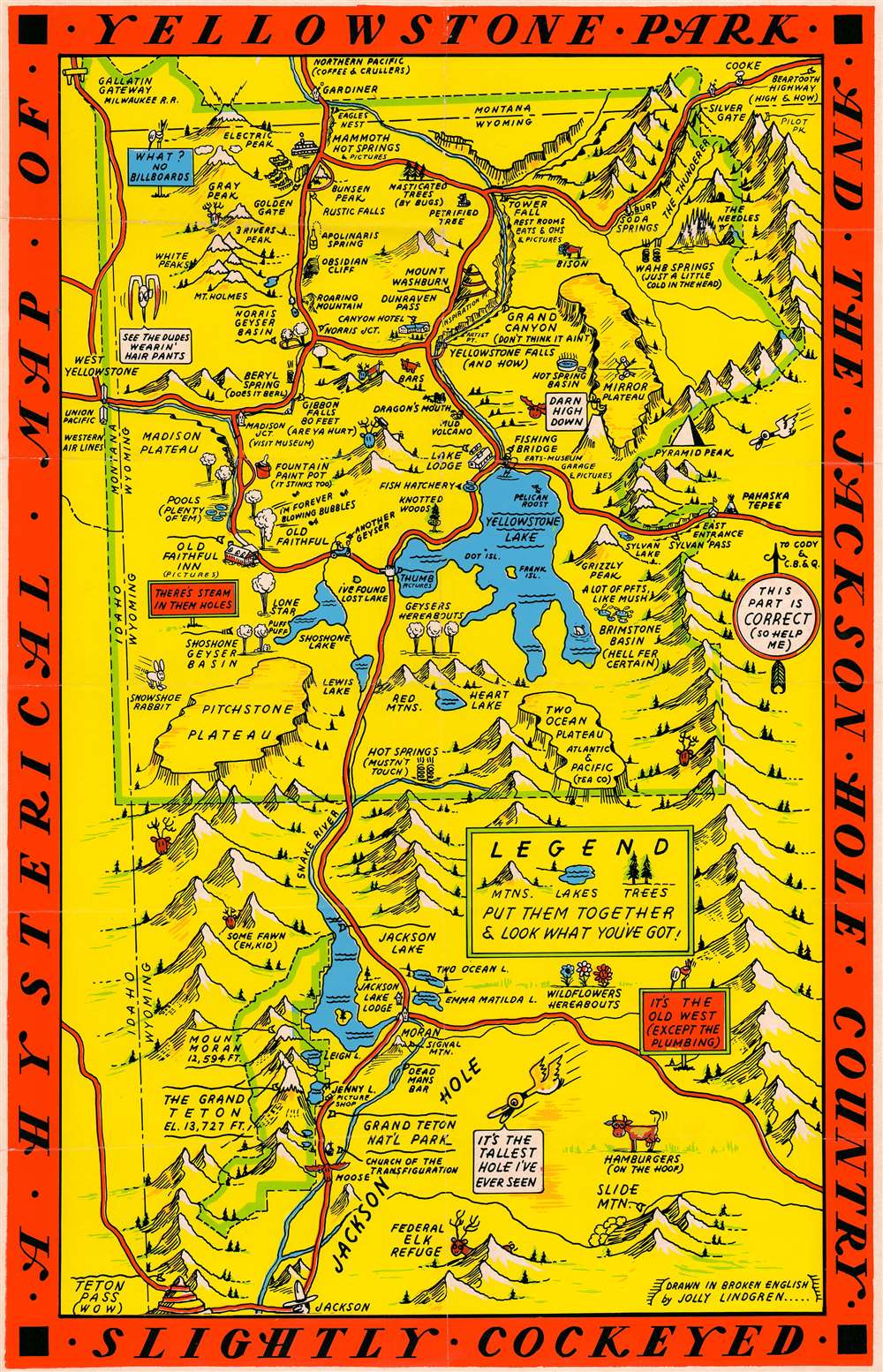 A Hysterical Map of Yellowstone Park and the Jackson Hole Country. Slightly Cockeyed. - Main View