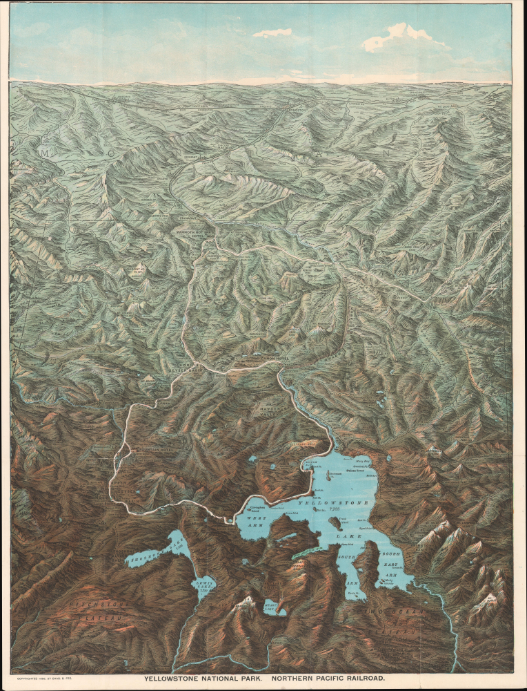 1895 Fee Chromolithograph Bird's-Eye View Map of Yellowstone National Park