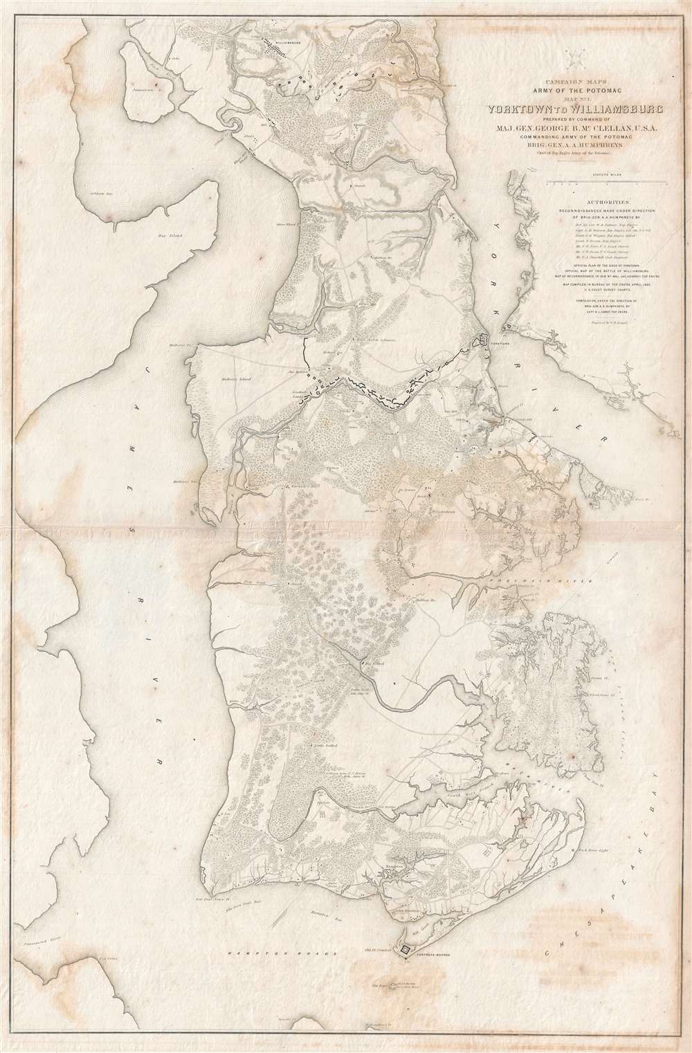Campaign Maps Army of the Potomac Map No. 1 Yorktown to Williamsburg Prepared by Command of Maj. Gen. George B. McClellan, U.S.A. - Main View