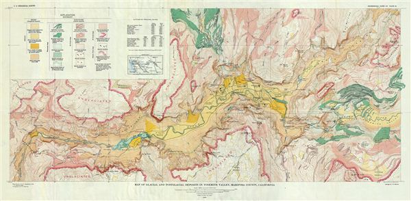 Map of Glacial and Postglacial Deposits in Yosemite Valley, Mariposa County, California. - Main View