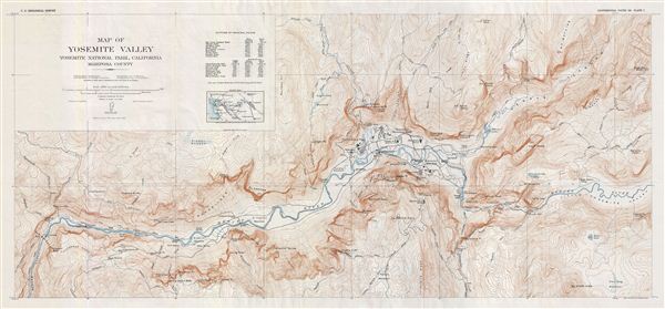 Map of Yosemite Valley Yosemite National Park, California Mariposa County. - Main View