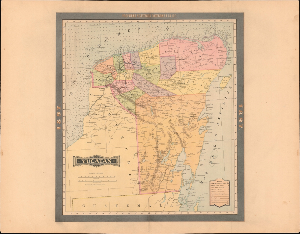 1897 Garcia Cubas and Vega Map of the Yucatán, Mexico