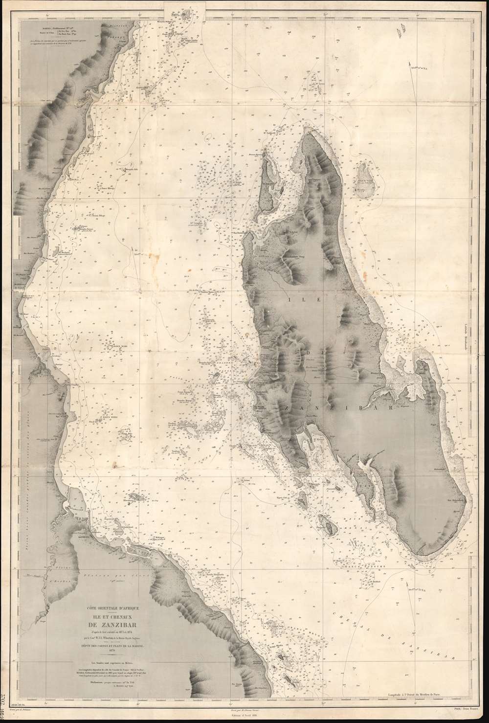 Côte Orientale d'Afrique. Ile et Chenaux de Zanzibar d'aprés le levé exécuté en 1873 et 1874. - Main View