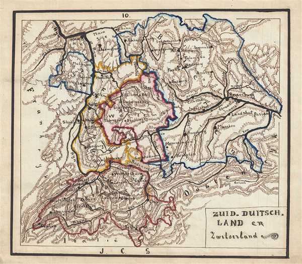 1871 Sikkel Manuscript Map of Switzerland and Southern Germany