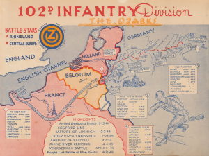 1945 102nd Infantry Division WWII Campaign Route Map of Europe