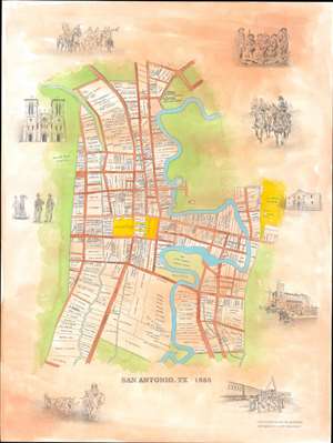 1985 Guimarin and MacEwen Manuscript Map of San Antonio, Texas, in 1855