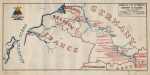 1945 Davis World War II 20th Armored Division Pictorial Route Map of Europe