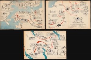 1945 29th Infantry Division World War II Pictorial Route Map of Europe