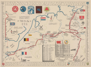 1945 World War II Pictorial Unit Route Map of the 748th Field Artillery Bn. in Europe