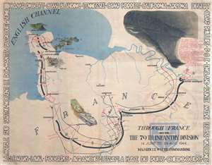 1945 Kaliher and White Pictorial WWII Route Map of the 79th Inf. in France