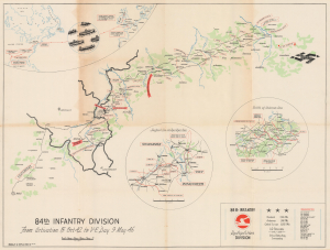 1945 Harney World War II 84th Infantry Division Campaign Route Map of Europe