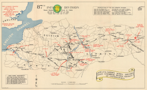 1945 87th Infantry Division WWII Campaign Route Map of Western and Central Europe