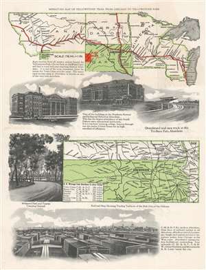 1925 Stationery Map of Aberdeen, South Dakota and Route to Yellowstone Park