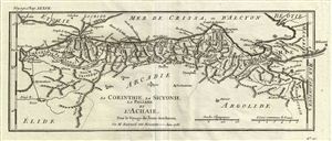 1786 Bocage Map of Corinthia, Sicyonia and Achaia, Ancient Greece