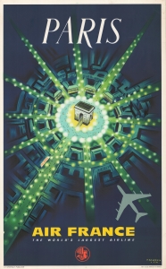 1962 P. Baudouin Air France Advertising Poster Map of Paris w/ Arc de Triomphe