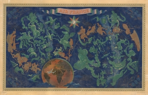 1950 Lucien Boucher Air France Double Hemisphere Celestial (Surrealist)