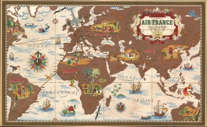 1939 Lucien Boucher Air France Pictorial Map of the World
