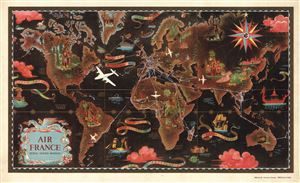 1947 Lucien Boucher Pictorial Map of the World for Air France