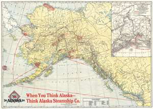 1917 Poole Brothers Map of Alaska and Alaska Steamship Company Routes