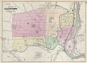 1872 Asher and Adams Map of Allentown, PA
