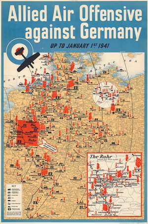 1941 British Propaganda Map of Allied Air Attacks on Germany