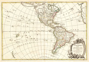 1762 Janvier Map of North America and South America (Sea of the West)